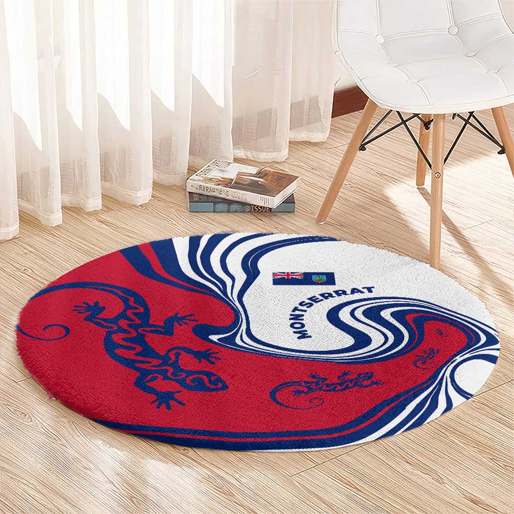 Montserrat Round Carpet with Gecko Illustration Red Blue Wavy Line Design - Wonder Print Shop