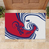 Montserrat Rubber Doormat with Gecko Illustration Red Blue Wavy Line Design - Wonder Print Shop