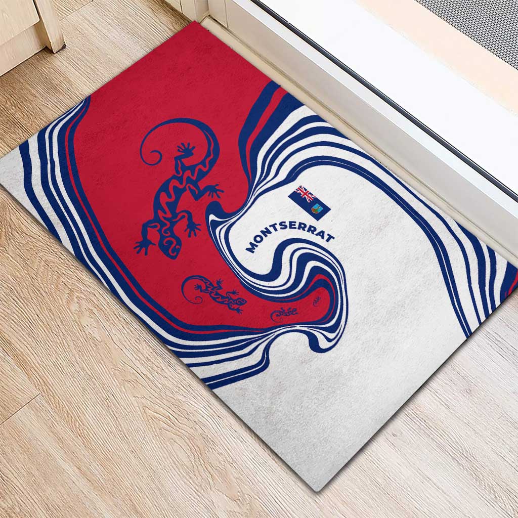 Montserrat Rubber Doormat with Gecko Illustration Red Blue Wavy Line Design - Wonder Print Shop