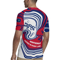 Montserrat Rugby Jersey with Gecko Illustration Red Blue Wavy Line Design - Wonder Print Shop