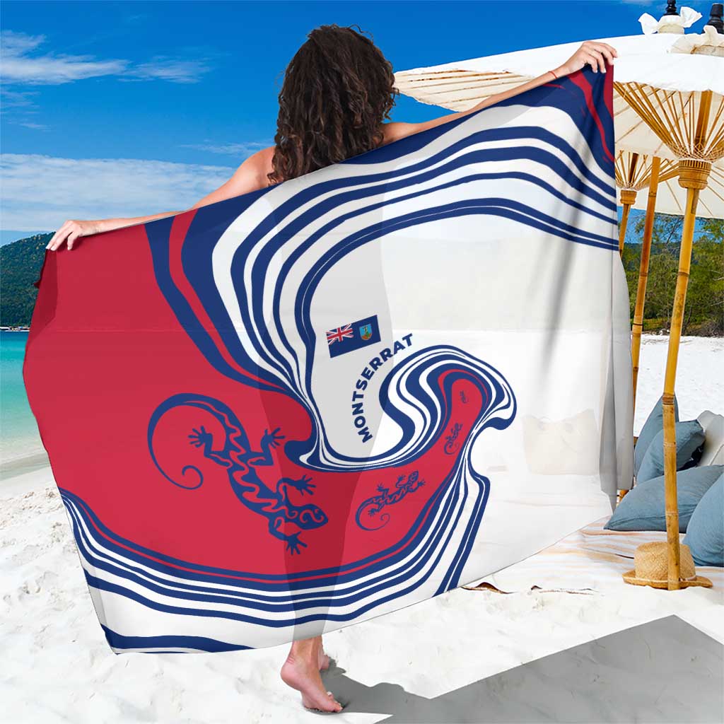 Montserrat Sarong with Gecko Illustration Red Blue Wavy Line Design - Wonder Print Shop