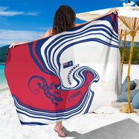 Montserrat Sarong with Gecko Illustration Red Blue Wavy Line Design - Wonder Print Shop