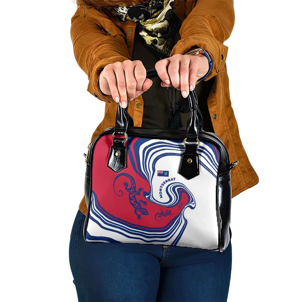 Montserrat Shoulder Handbag with Gecko Illustration Red Blue Wavy Line Design - Wonder Print Shop