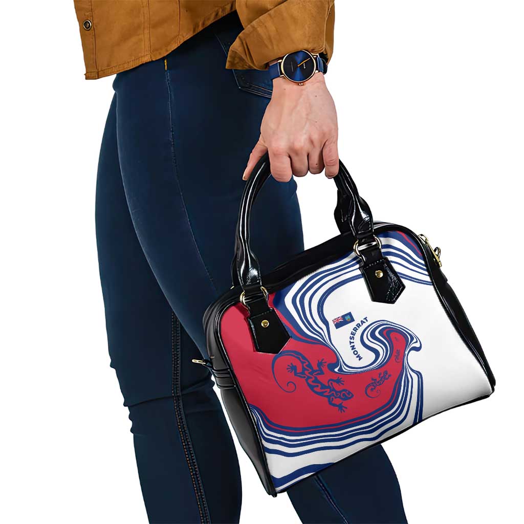 Montserrat Shoulder Handbag with Gecko Illustration Red Blue Wavy Line Design - Wonder Print Shop