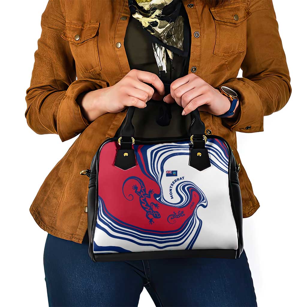 Montserrat Shoulder Handbag with Gecko Illustration Red Blue Wavy Line Design - Wonder Print Shop