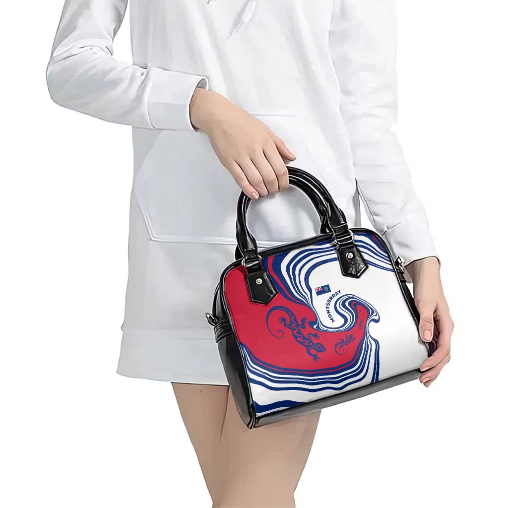 Montserrat Shoulder Handbag with Gecko Illustration Red Blue Wavy Line Design - Wonder Print Shop