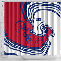 Montserrat Shower Curtain with Gecko Illustration Red Blue Wavy Line Design - Wonder Print Shop