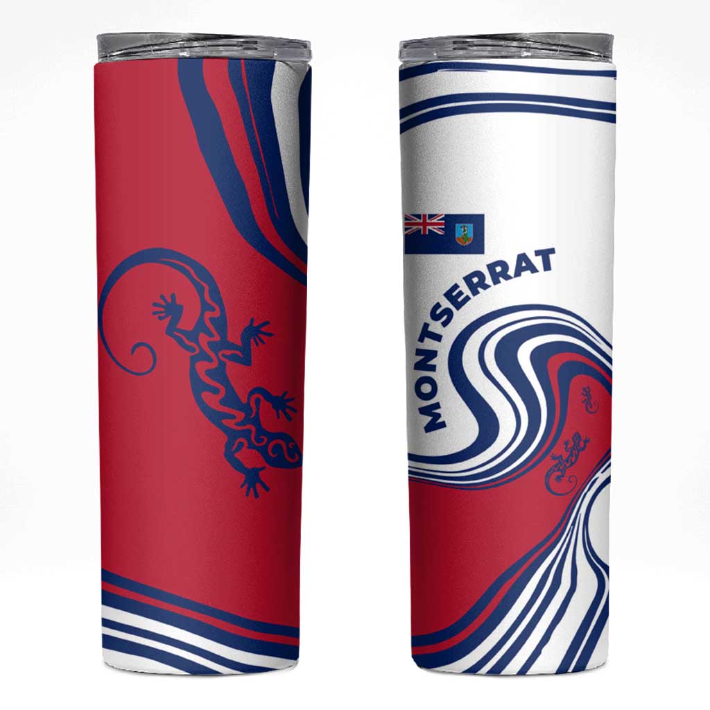 Montserrat Skinny Tumbler with Gecko Illustration Red Blue Wavy Line Design - Wonder Print Shop