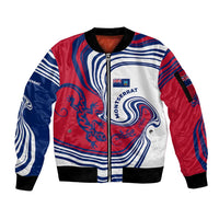 Montserrat Sleeve Zip Bomber Jacket with Gecko Illustration Red Blue Wavy Line Design - Wonder Print Shop