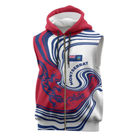 Montserrat Sleeveless Zip Hoodie with Gecko Illustration Red Blue Wavy Line Design - Wonder Print Shop