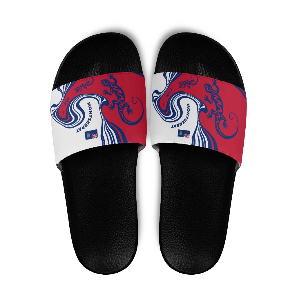 Montserrat Slide Sandals with Gecko Illustration Red Blue Wavy Line Design - Wonder Print Shop