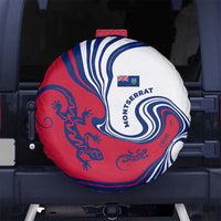Montserrat Spare Tire Cover with Gecko Illustration Red Blue Wavy Line Design - Wonder Print Shop
