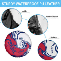 Montserrat Spare Tire Cover with Gecko Illustration Red Blue Wavy Line Design - Wonder Print Shop