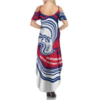 Montserrat Summer Maxi Dress with Gecko Illustration Red Blue Wavy Line Design - Wonder Print Shop