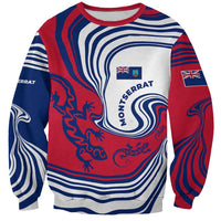 Montserrat Sweatshirt with Gecko Illustration Red Blue Wavy Line Design - Wonder Print Shop