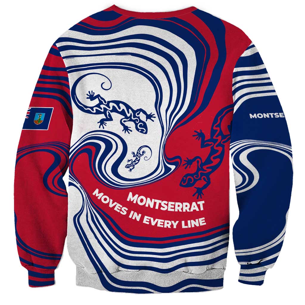 Montserrat Sweatshirt with Gecko Illustration Red Blue Wavy Line Design - Wonder Print Shop