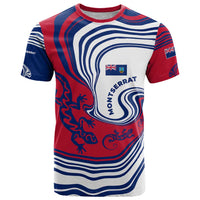 Montserrat T Shirt with Gecko Illustration Red Blue Wavy Line Design - Wonder Print Shop