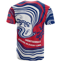Montserrat T Shirt with Gecko Illustration Red Blue Wavy Line Design - Wonder Print Shop