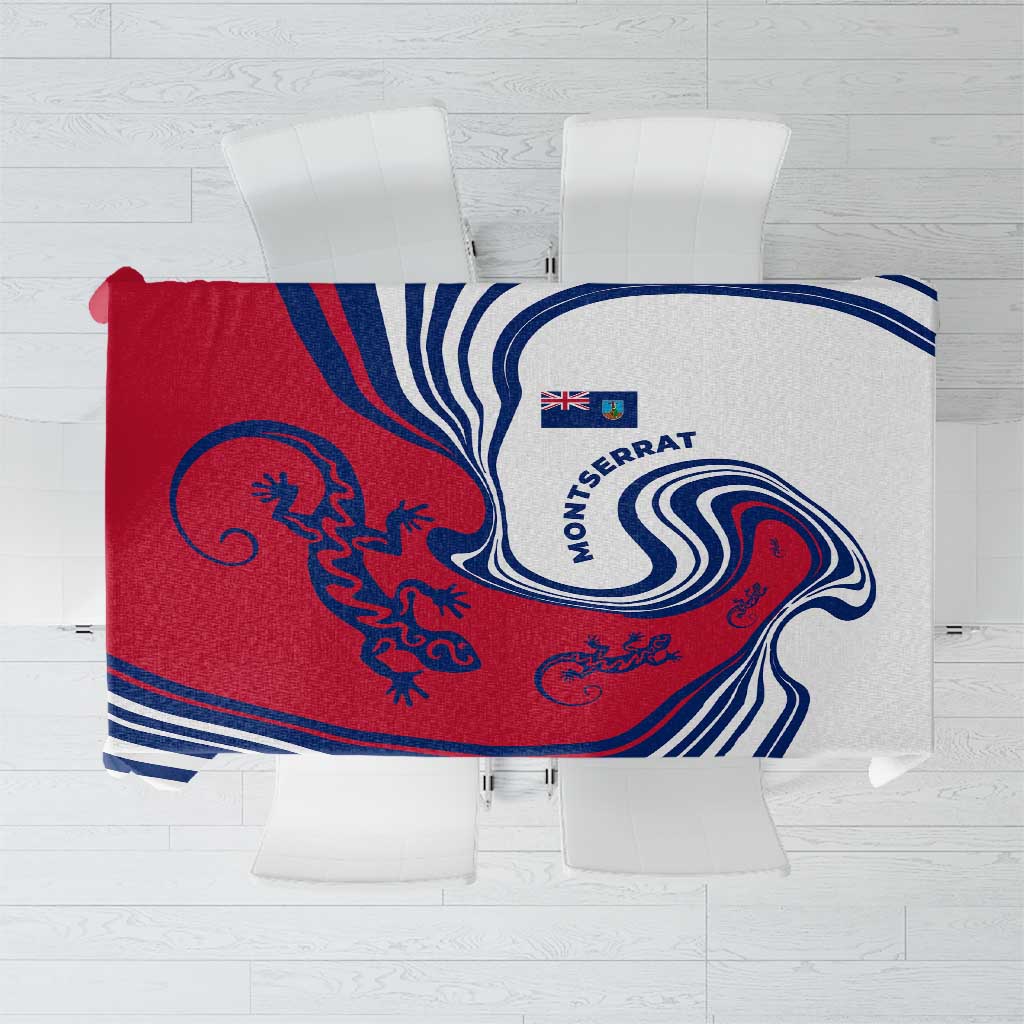 Montserrat Tablecloth with Gecko Illustration Red Blue Wavy Line Design - Wonder Print Shop