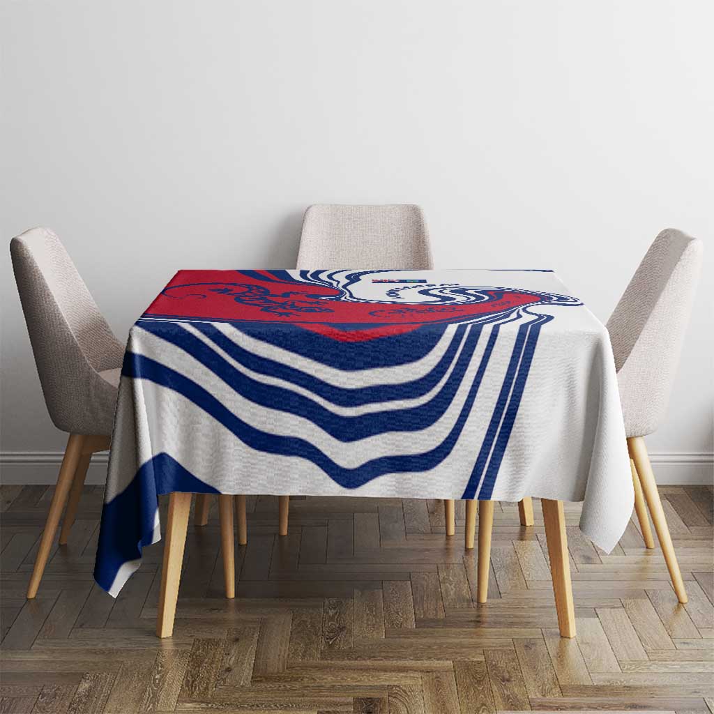 Montserrat Tablecloth with Gecko Illustration Red Blue Wavy Line Design - Wonder Print Shop