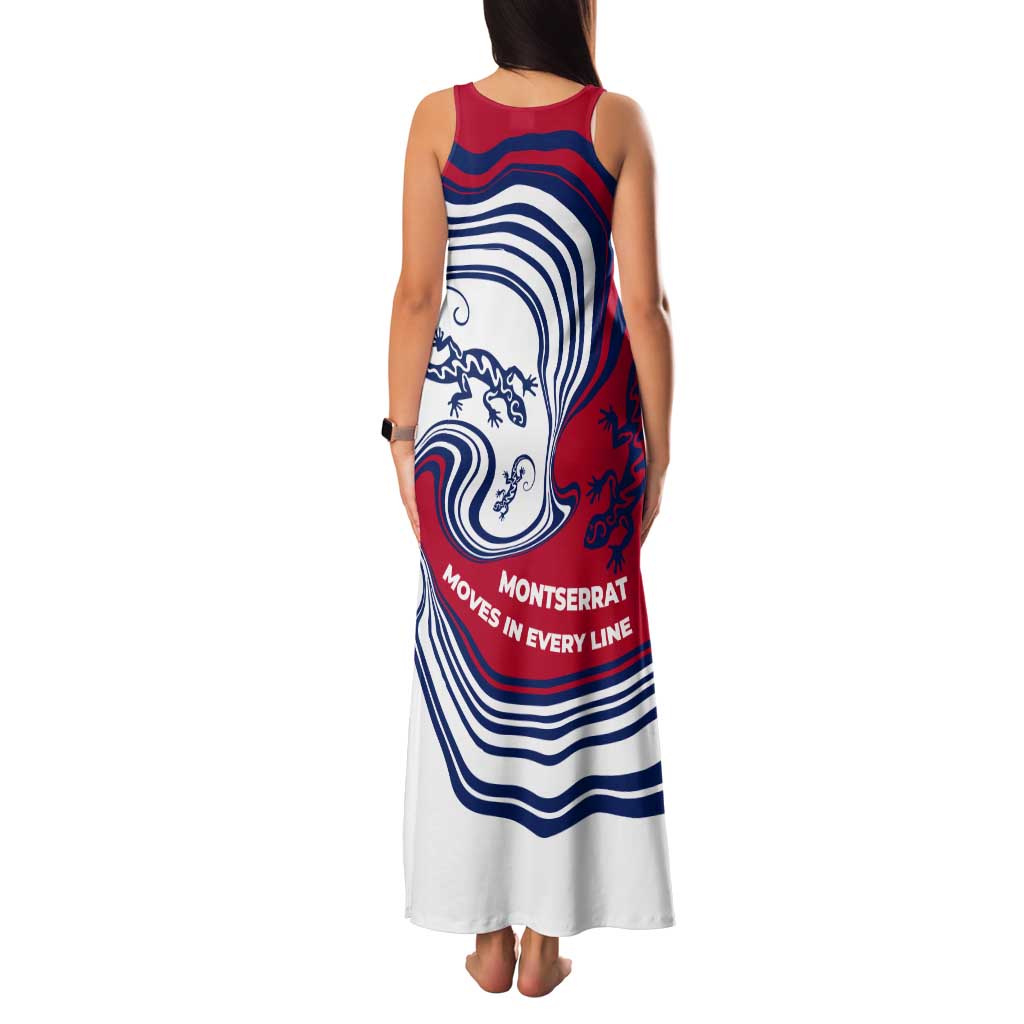 Montserrat Tank Maxi Dress with Gecko Illustration Red Blue Wavy Line Design - Wonder Print Shop
