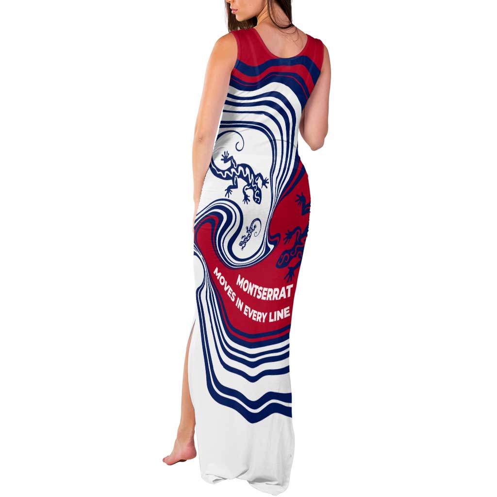 Montserrat Tank Maxi Dress with Gecko Illustration Red Blue Wavy Line Design - Wonder Print Shop