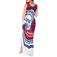 Montserrat Tank Maxi Dress with Gecko Illustration Red Blue Wavy Line Design - Wonder Print Shop