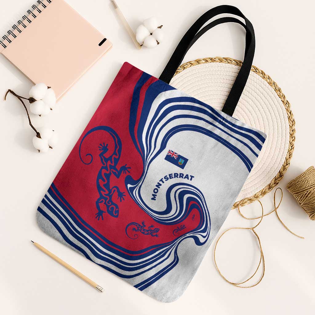 Montserrat Tote Bag with Gecko Illustration Red Blue Wavy Line Design - Wonder Print Shop