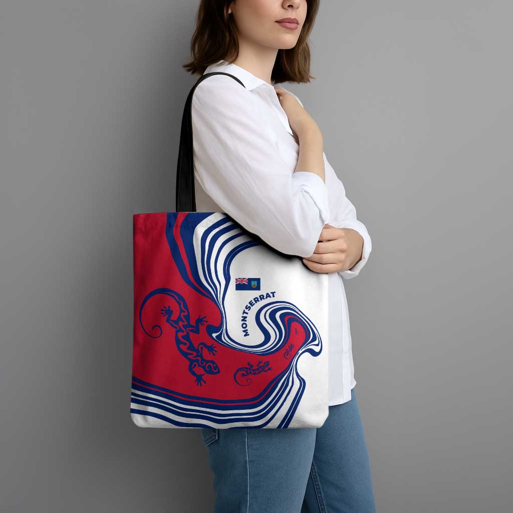Montserrat Tote Bag with Gecko Illustration Red Blue Wavy Line Design - Wonder Print Shop