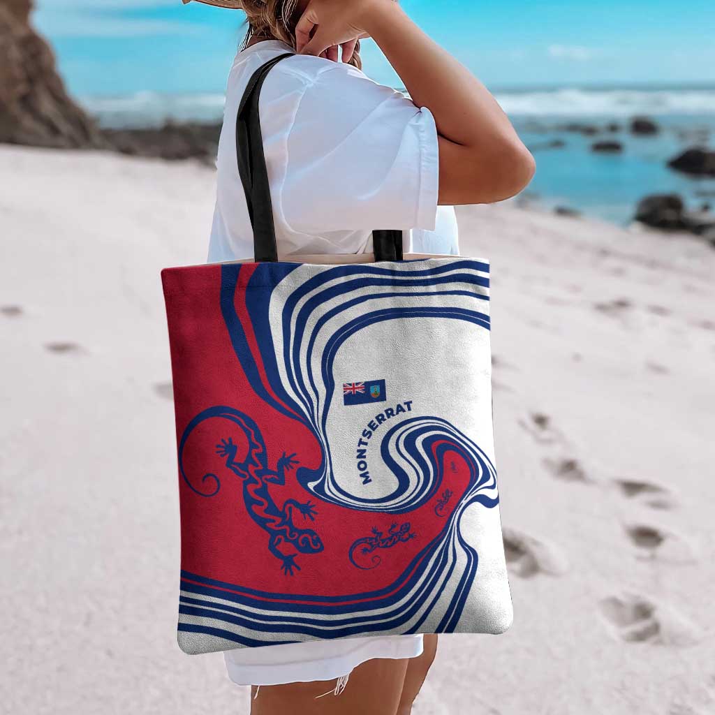 Montserrat Tote Bag with Gecko Illustration Red Blue Wavy Line Design - Wonder Print Shop