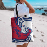 Montserrat Tote Bag with Gecko Illustration Red Blue Wavy Line Design - Wonder Print Shop