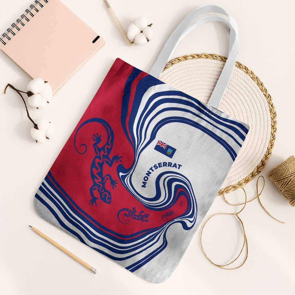 Montserrat Tote Bag with Gecko Illustration Red Blue Wavy Line Design - Wonder Print Shop
