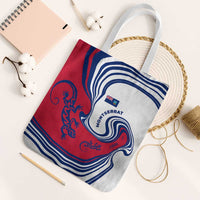 Montserrat Tote Bag with Gecko Illustration Red Blue Wavy Line Design - Wonder Print Shop