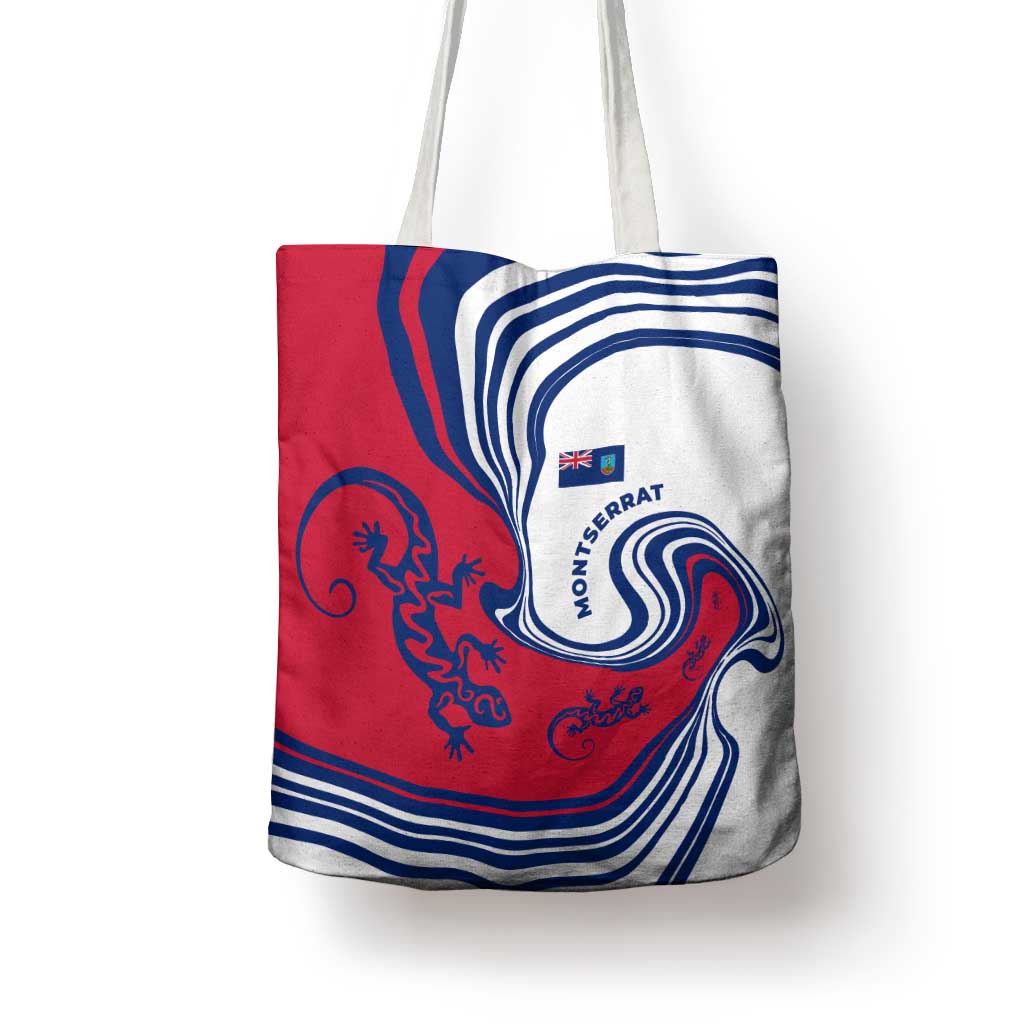 Montserrat Tote Bag with Gecko Illustration Red Blue Wavy Line Design - Wonder Print Shop