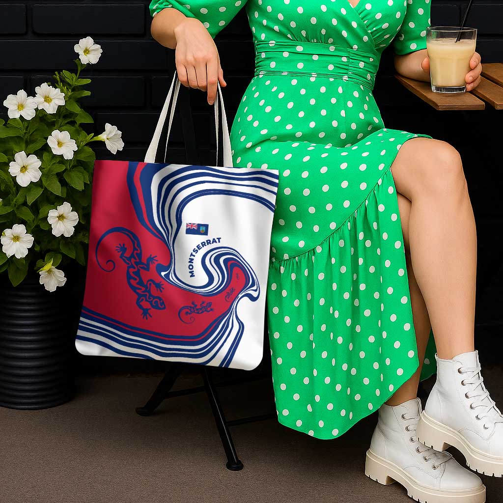 Montserrat Tote Bag with Gecko Illustration Red Blue Wavy Line Design - Wonder Print Shop