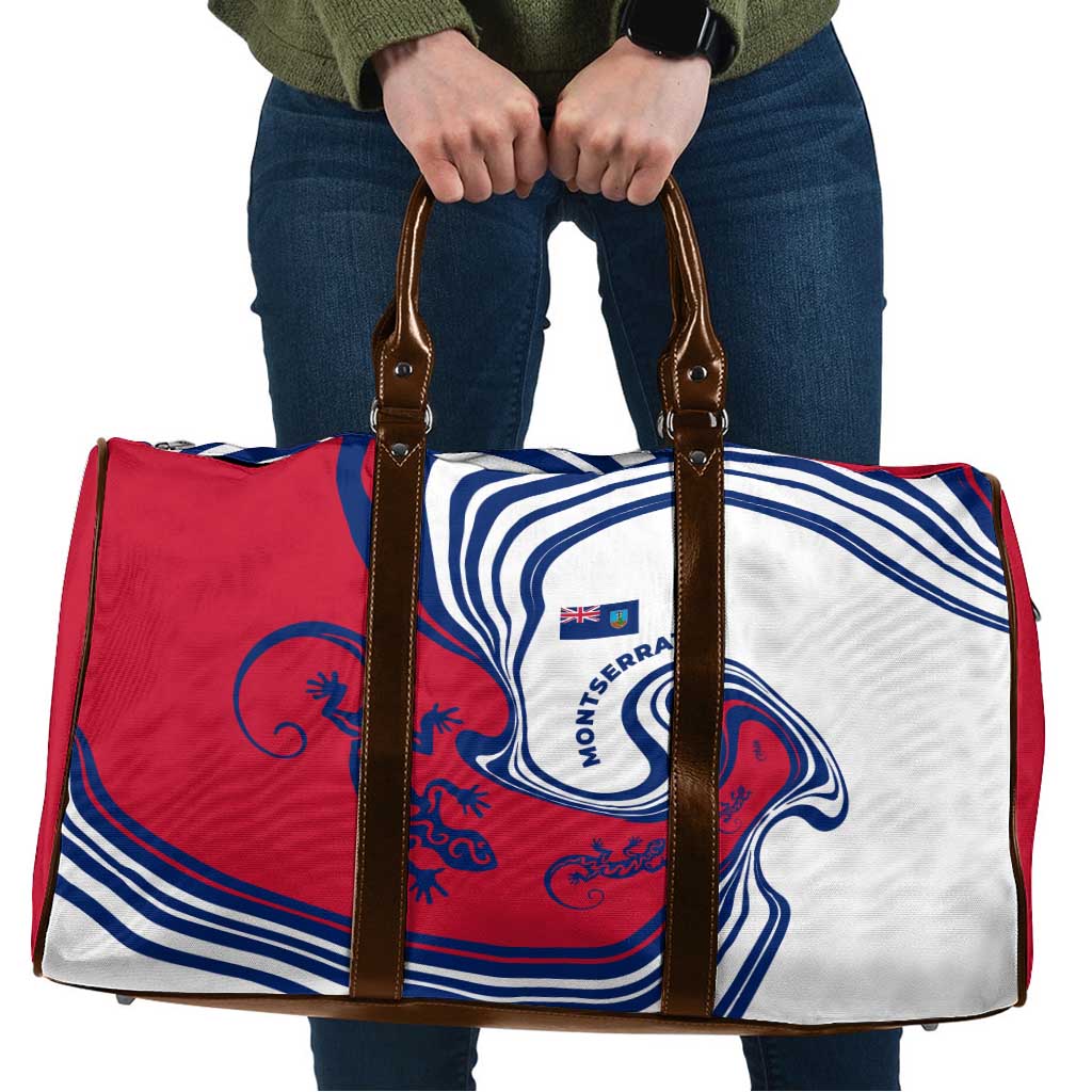 Montserrat Travel Bag with Gecko Illustration Red Blue Wavy Line Design - Wonder Print Shop