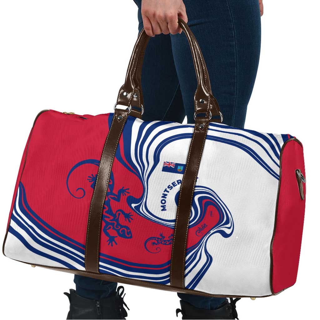 Montserrat Travel Bag with Gecko Illustration Red Blue Wavy Line Design - Wonder Print Shop