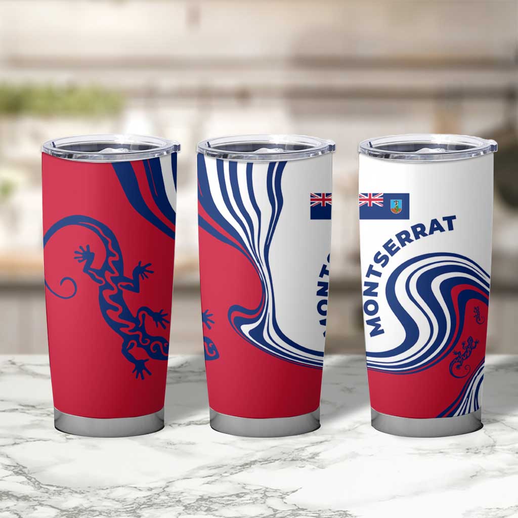 Montserrat Tumbler Cup with Gecko Illustration Red Blue Wavy Line Design - Wonder Print Shop