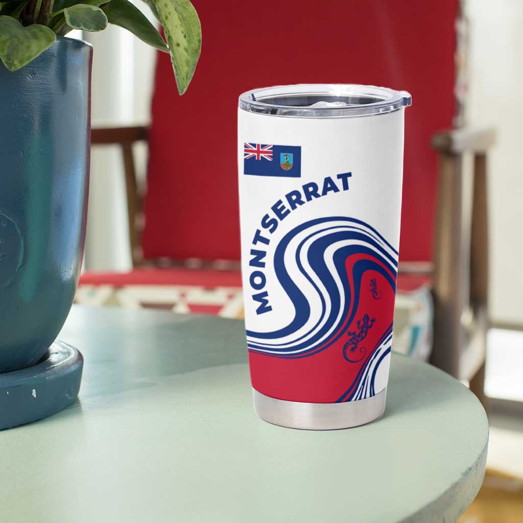 Montserrat Tumbler Cup with Gecko Illustration Red Blue Wavy Line Design - Wonder Print Shop