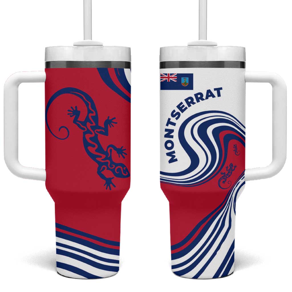 Montserrat Tumbler With Handle with Gecko Illustration Red Blue Wavy Line Design - Wonder Print Shop