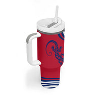 Montserrat Tumbler With Handle with Gecko Illustration Red Blue Wavy Line Design - Wonder Print Shop