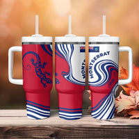 Montserrat Tumbler With Handle with Gecko Illustration Red Blue Wavy Line Design - Wonder Print Shop