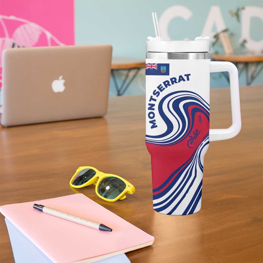 Montserrat Tumbler With Handle with Gecko Illustration Red Blue Wavy Line Design - Wonder Print Shop