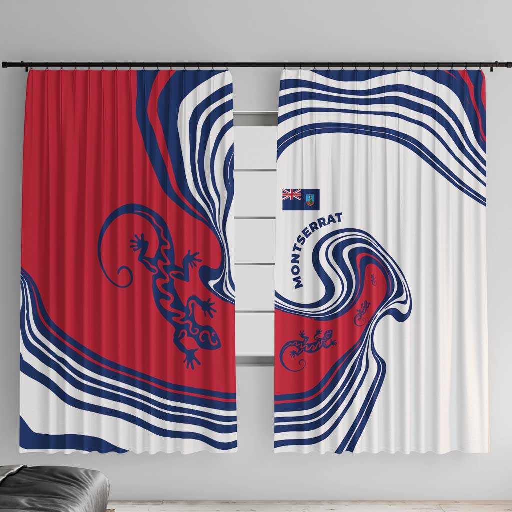 Montserrat Window Curtain with Gecko Illustration Red Blue Wavy Line Design - Wonder Print Shop