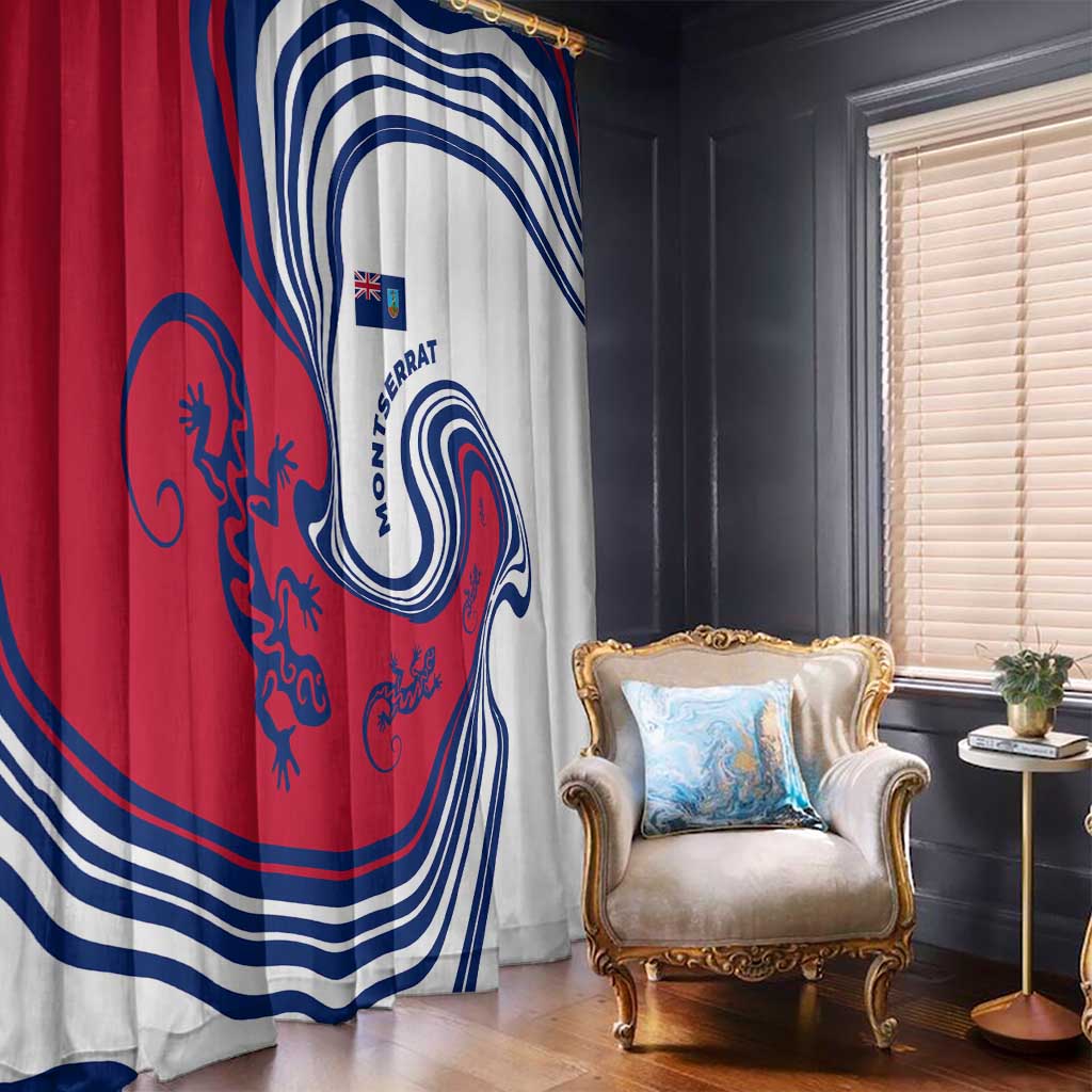Montserrat Window Curtain with Gecko Illustration Red Blue Wavy Line Design - Wonder Print Shop
