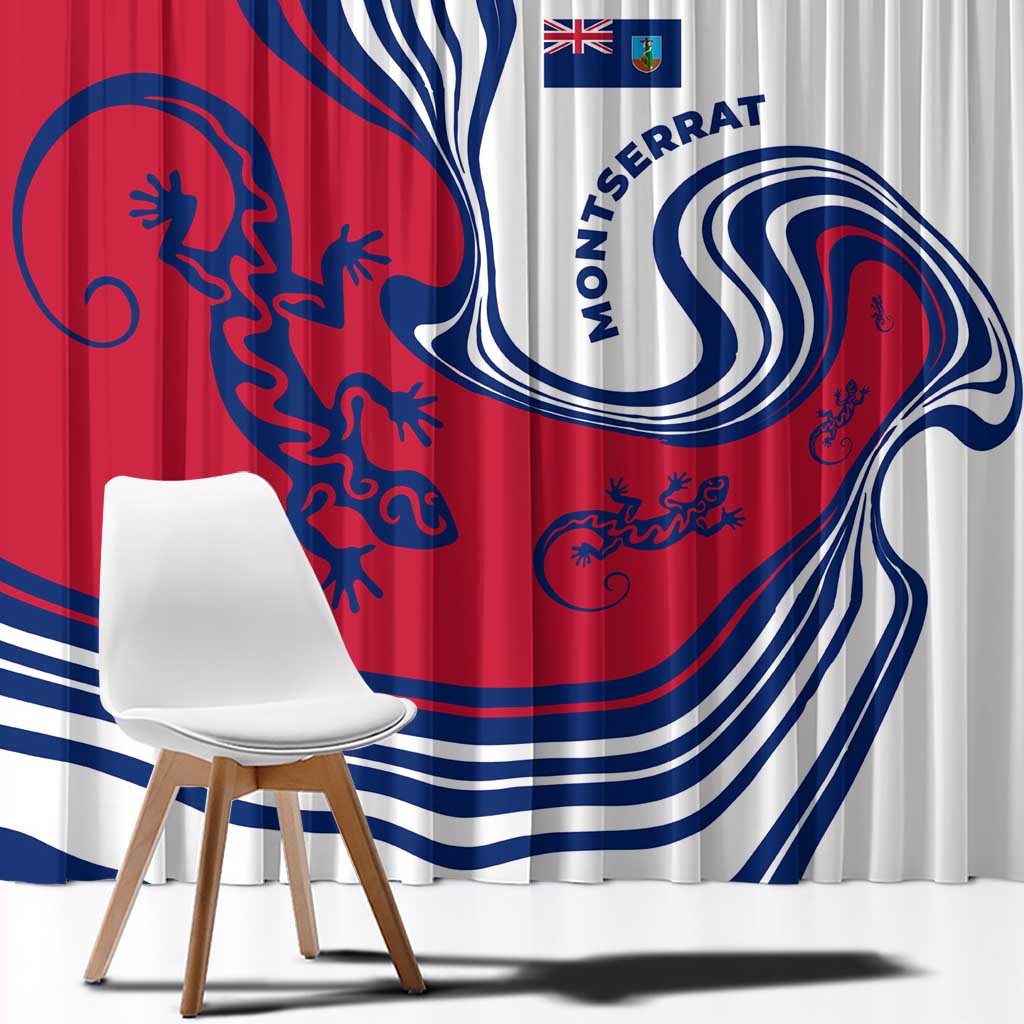 Montserrat Window Curtain with Gecko Illustration Red Blue Wavy Line Design - Wonder Print Shop