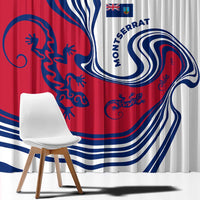 Montserrat Window Curtain with Gecko Illustration Red Blue Wavy Line Design - Wonder Print Shop