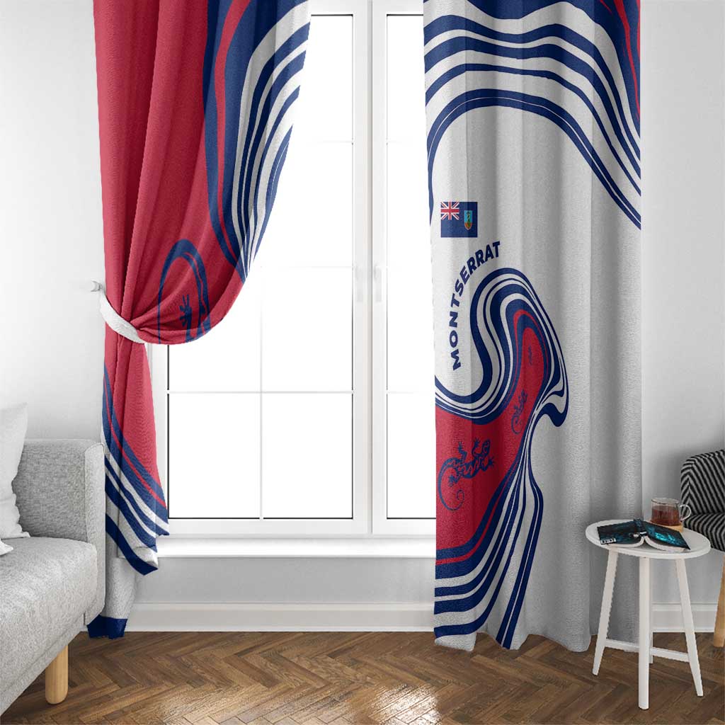 Montserrat Window Curtain with Gecko Illustration Red Blue Wavy Line Design - Wonder Print Shop