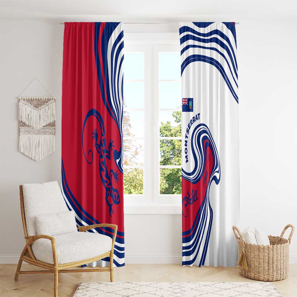 Montserrat Window Curtain with Gecko Illustration Red Blue Wavy Line Design - Wonder Print Shop