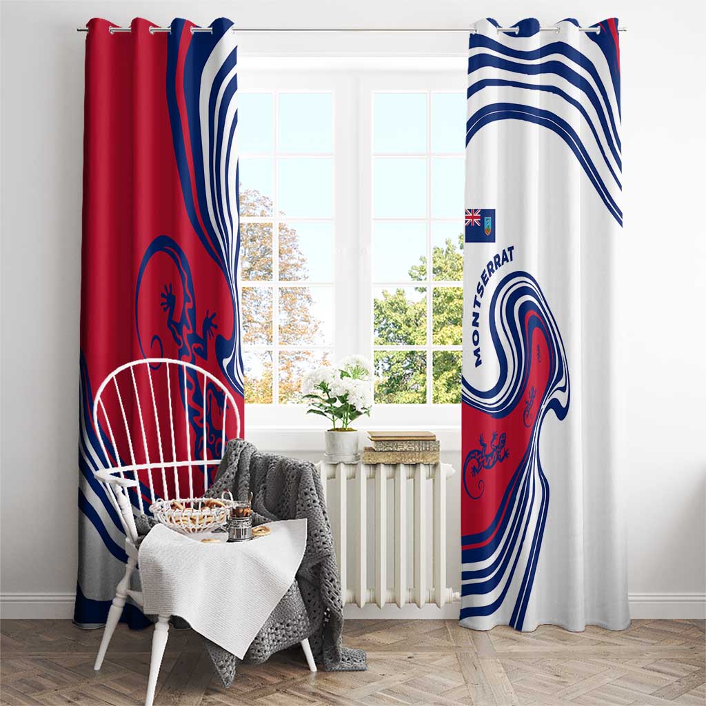 Montserrat Window Curtain with Gecko Illustration Red Blue Wavy Line Design - Wonder Print Shop